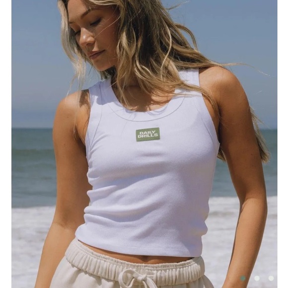 Daily Drills White Tank Top with Green Logo - Picture 1 of 2